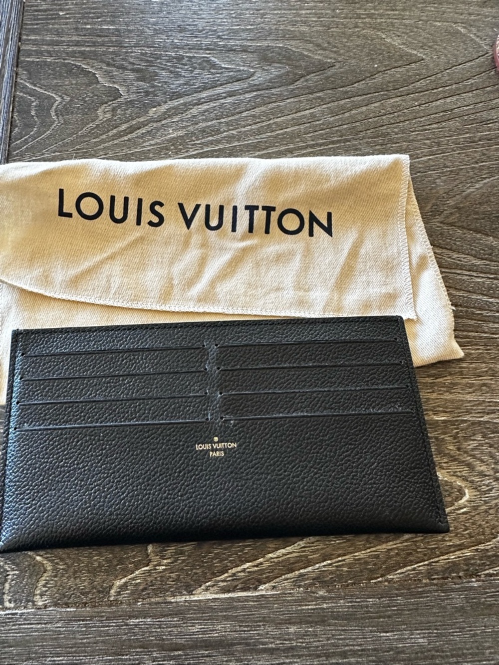 Louis Vuitton Black Pebbled Leather Cardholder with Gold Logo
